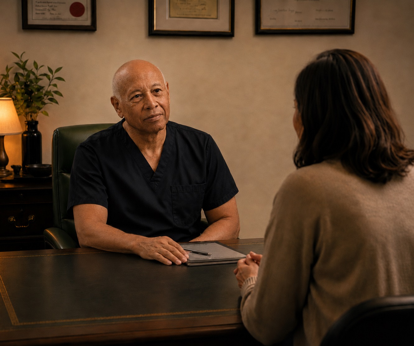 Practitioner and client in a private consultation